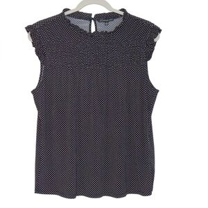 Adrianna Papell Navy Polka Dot Blouse Cap Sleeve Size L